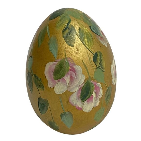 Handpainted Egg Figurine Pink and Gold Floral 4.5" high Signed - Picture 8 of 9